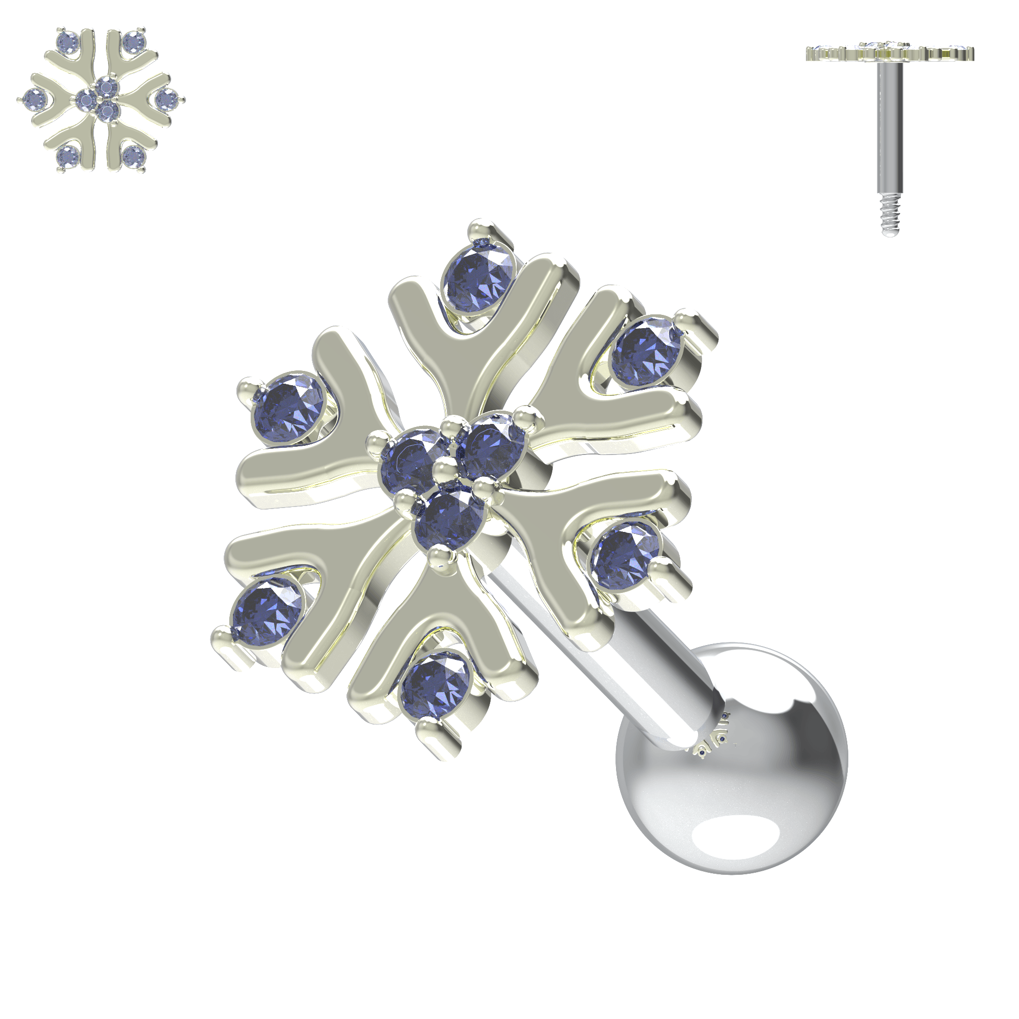925 Sterling Silver Snowflake Cartilage Ear Stud