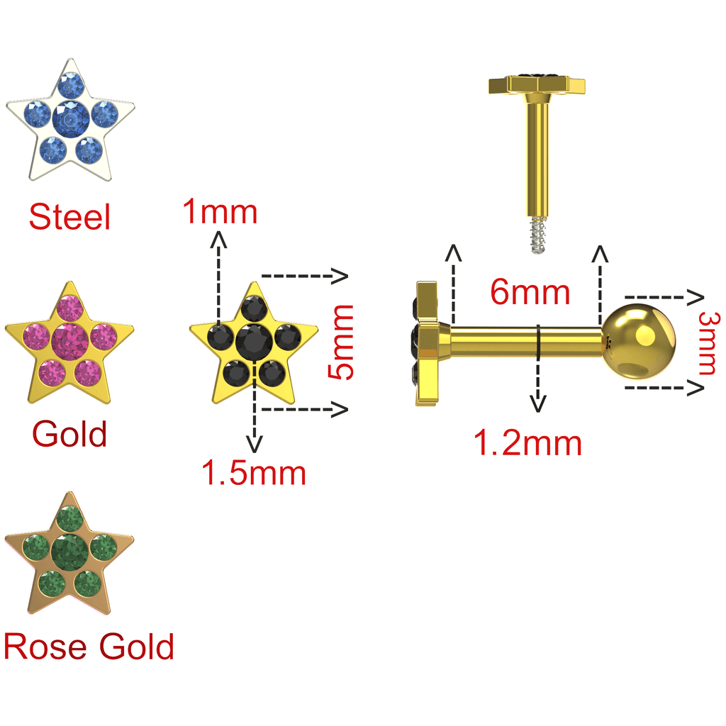 925 Sterling Silver Jewelled Flower Cartilage Helix Tragus Piercing Ear Stud