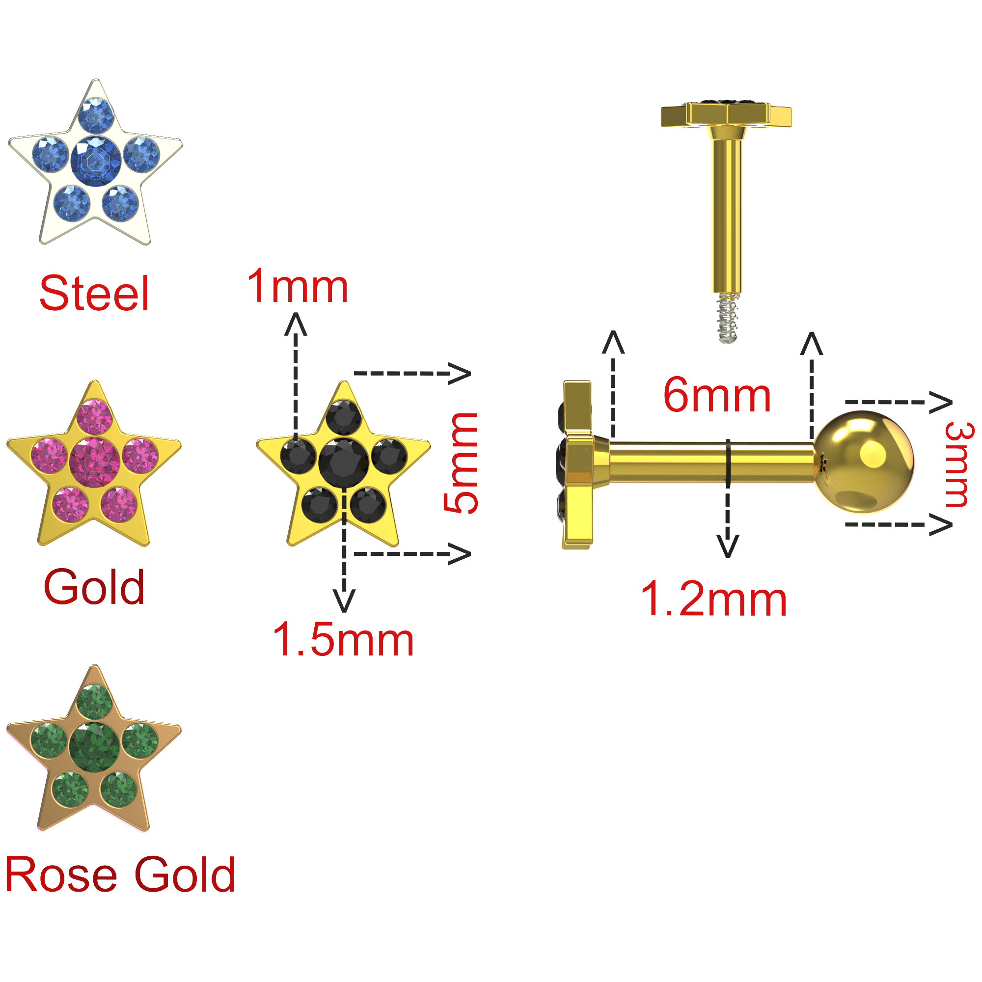 925 Sterling Silver Jewelled Flower Cartilage Helix Tragus Piercing Ear Stud