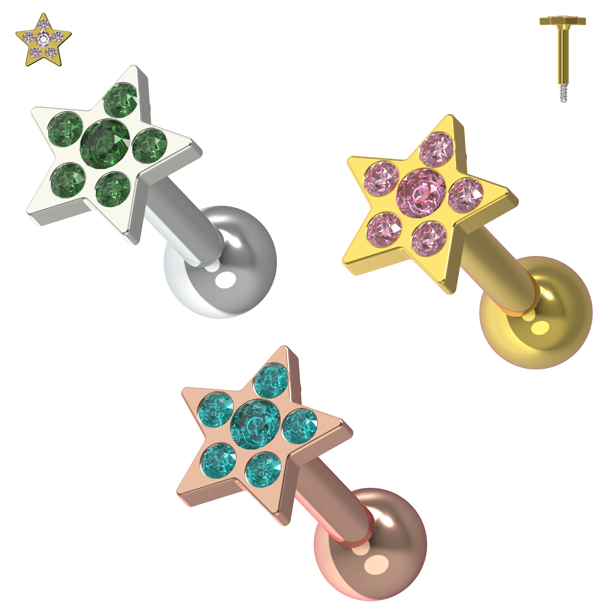 925 Sterling Silver Jewelled Flower Cartilage Helix Tragus Piercing Ear Stud
