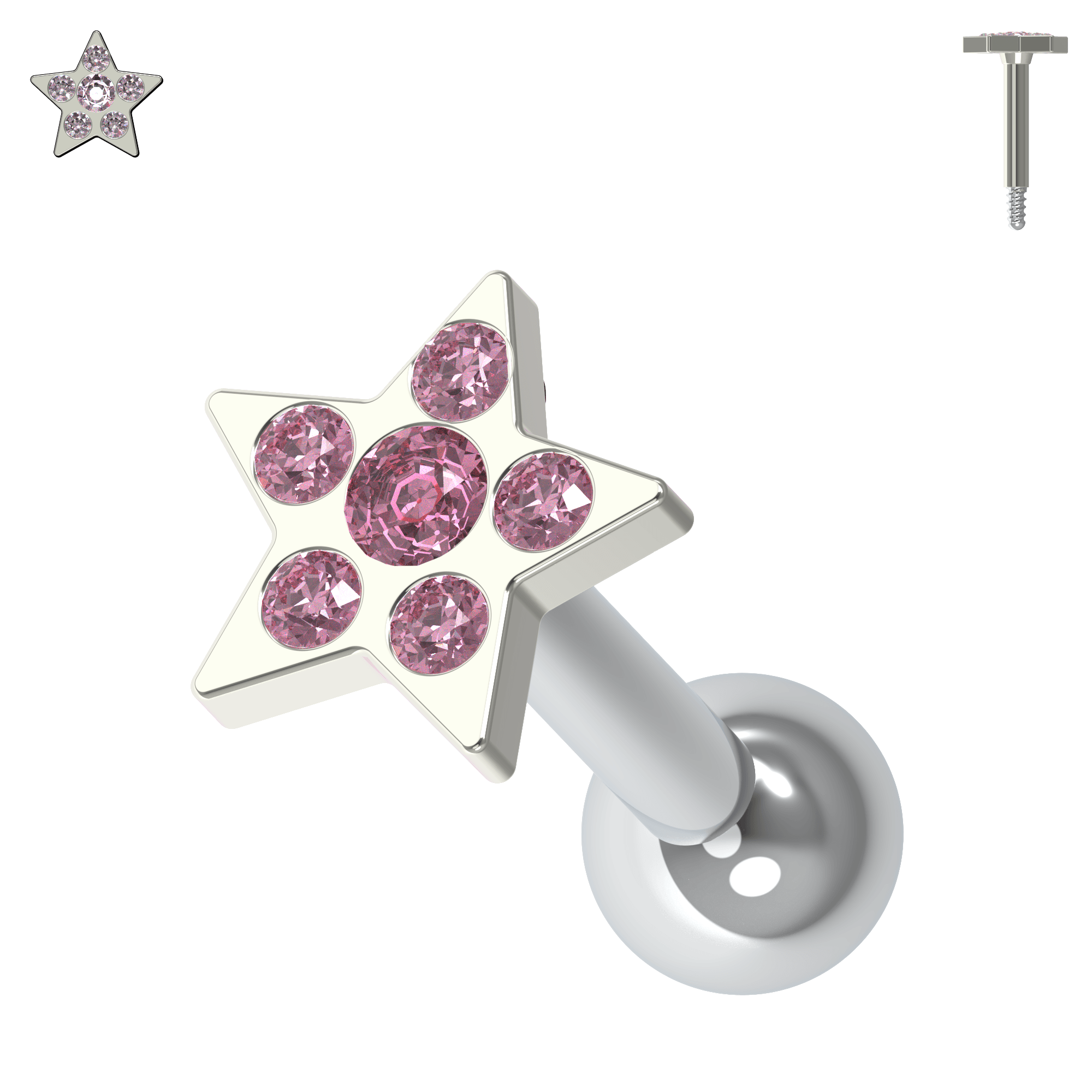 925 Sterling Silver Jewelled Flower Cartilage Helix Tragus Piercing Ear Stud