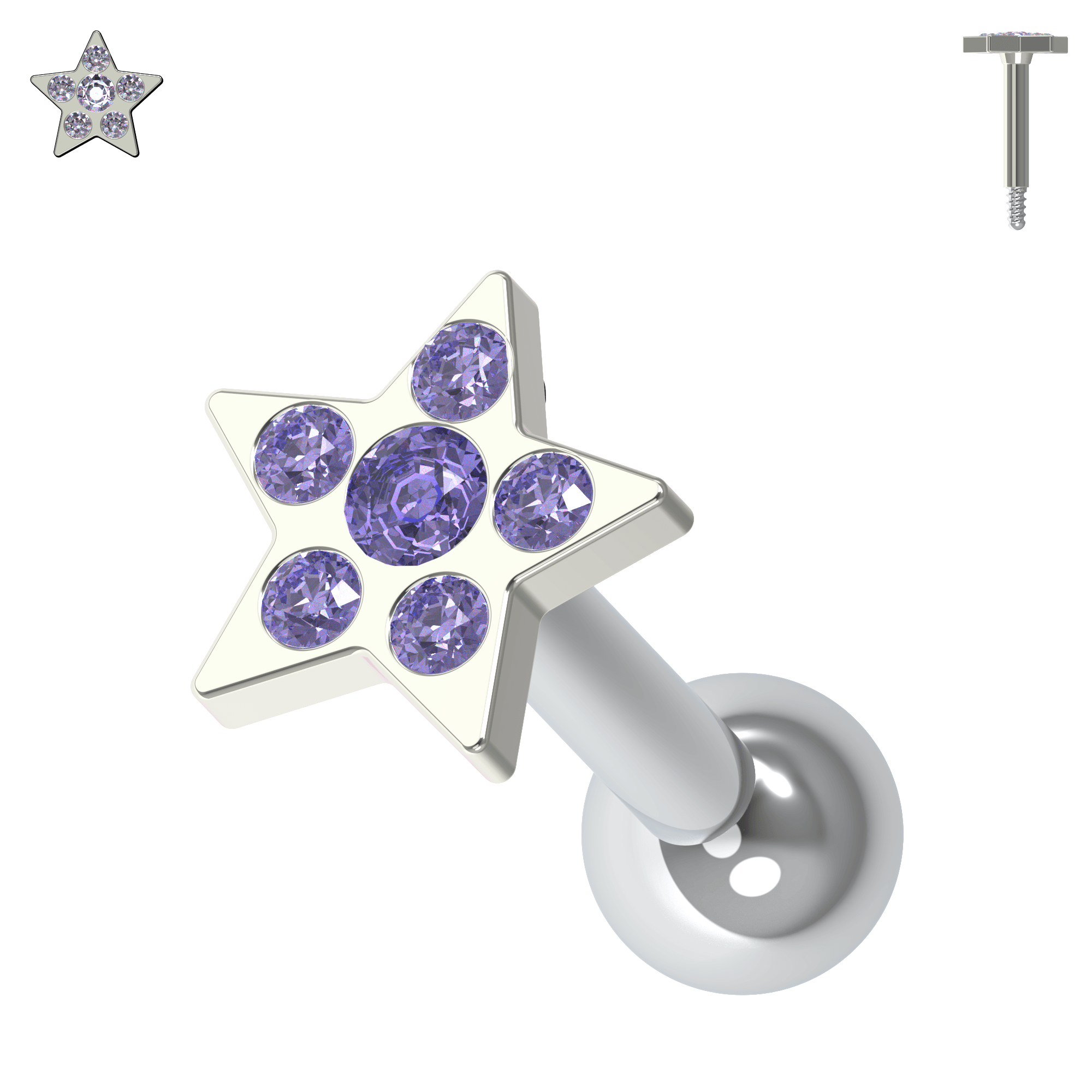 925 Sterling Silver Jewelled Flower Cartilage Helix Tragus Piercing Ear Stud