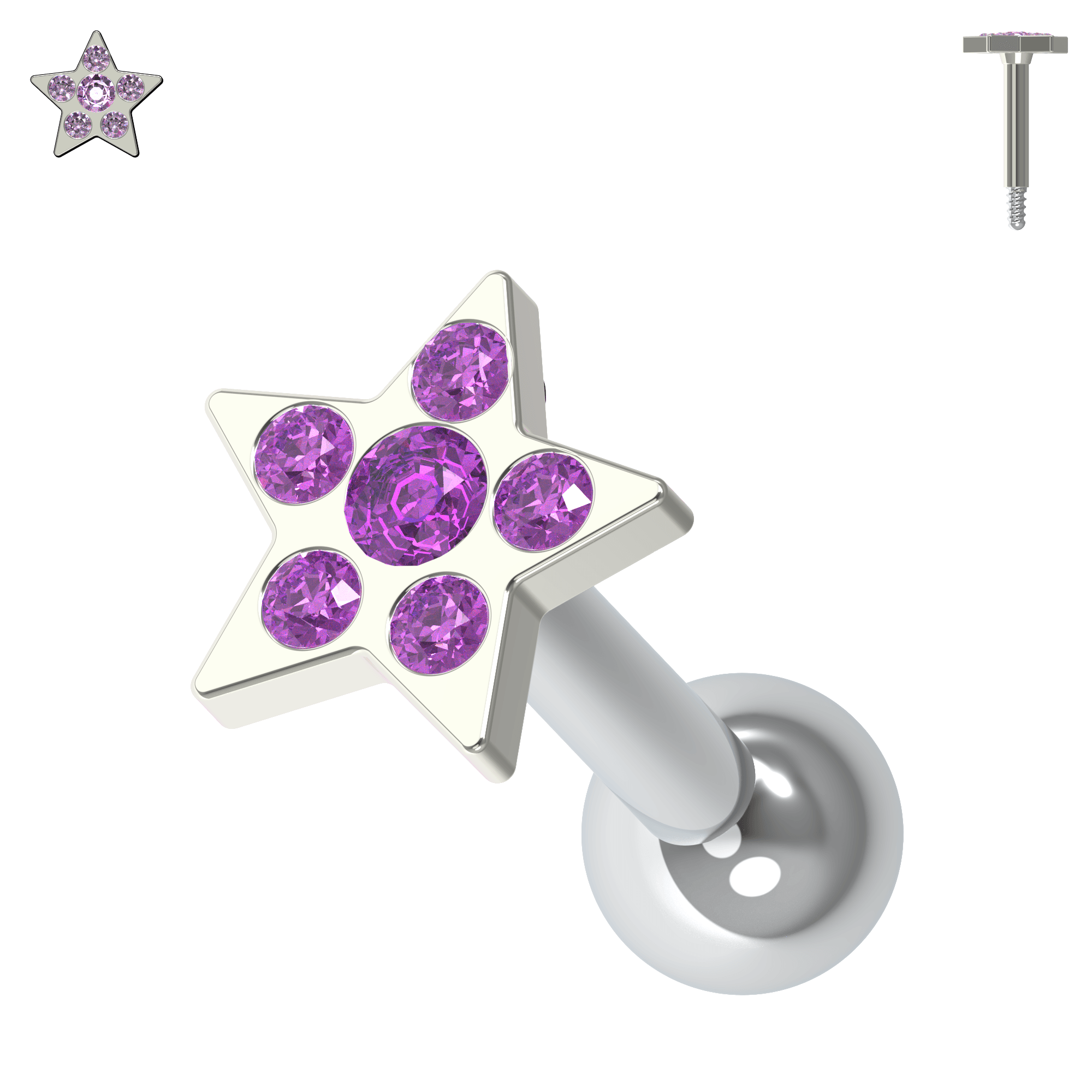 925 Sterling Silver Jewelled Flower Cartilage Helix Tragus Piercing Ear Stud