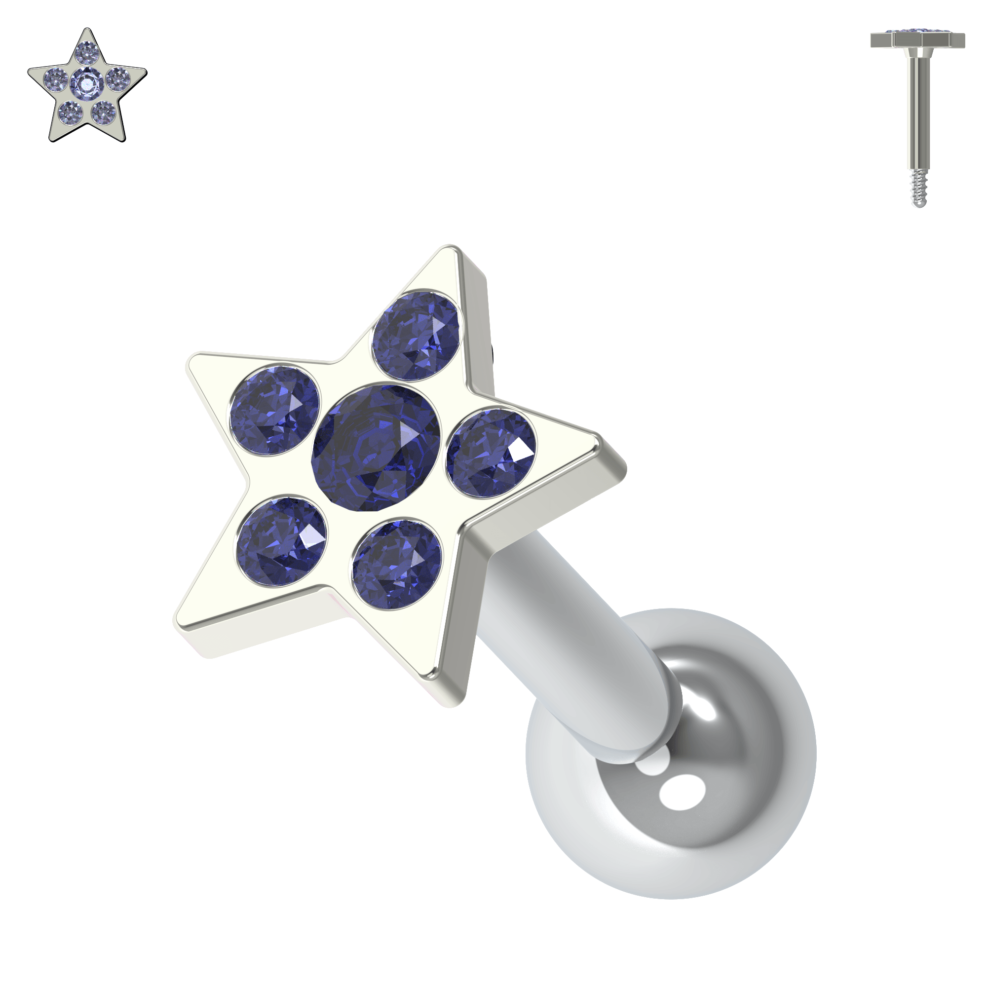 925 Sterling Silver Jewelled Flower Cartilage Helix Tragus Piercing Ear Stud