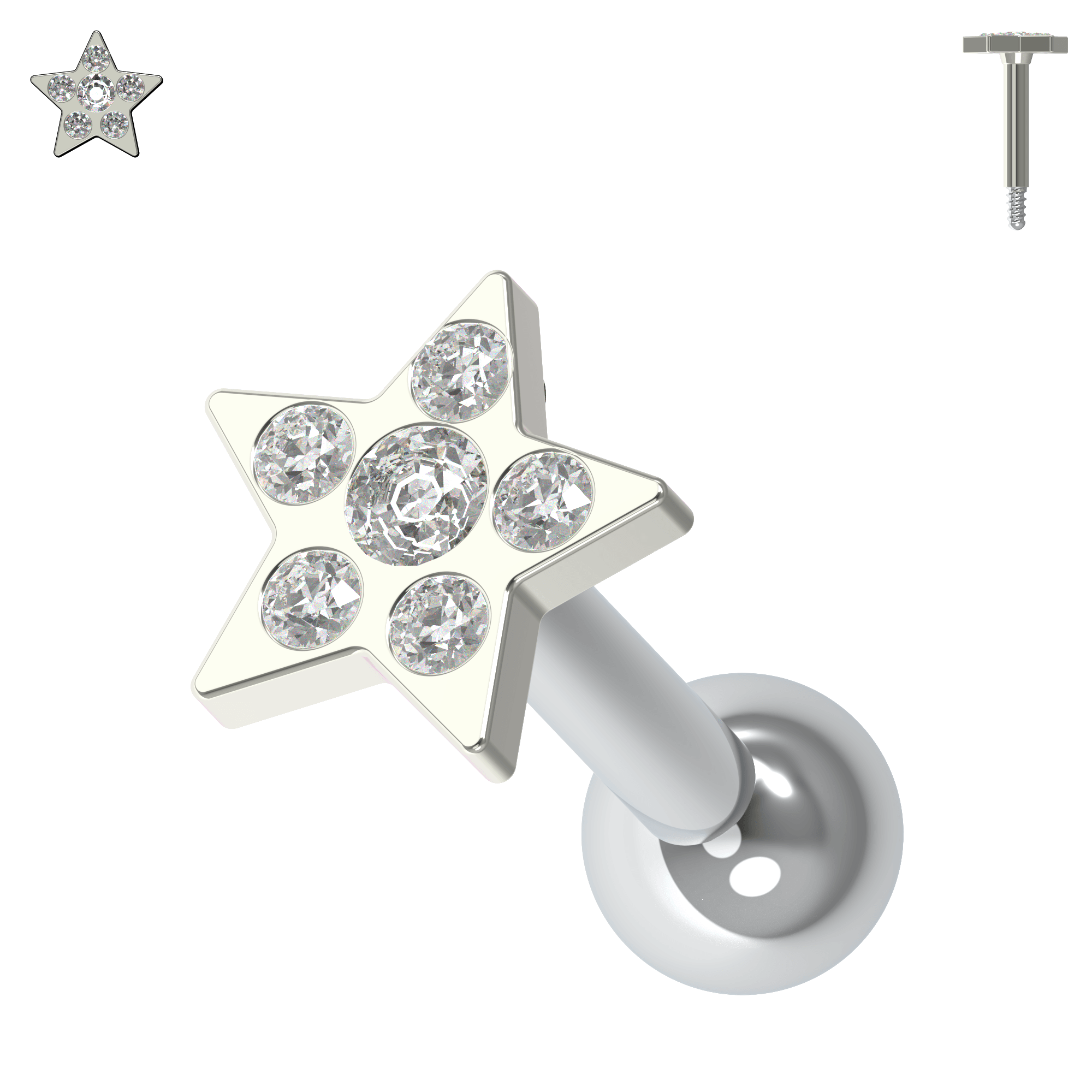 925 Sterling Silver Jewelled Flower Cartilage Helix Tragus Piercing Ear Stud