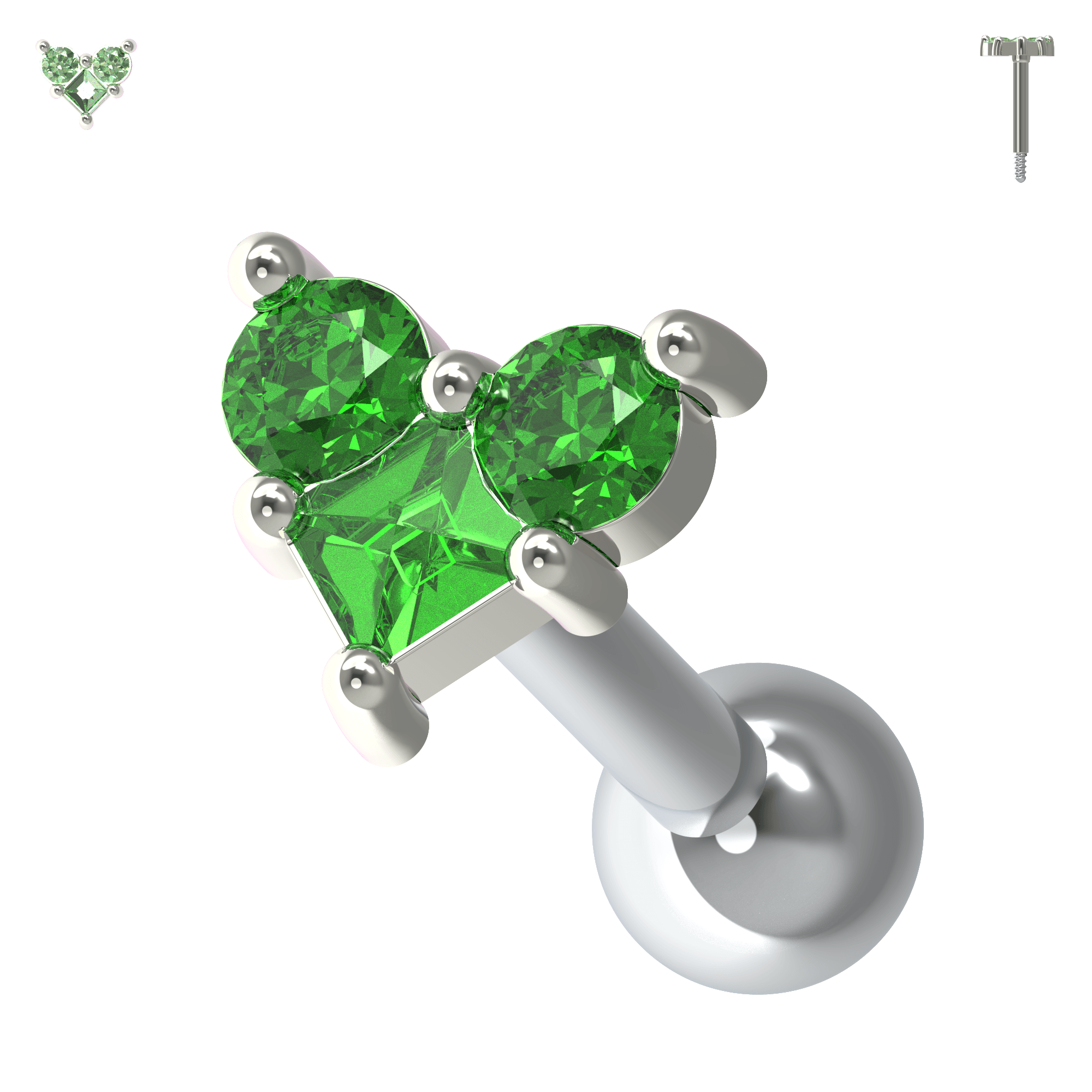 925 Sterling Silver Trinity Heart Jewelled Cartilage Ear Stud