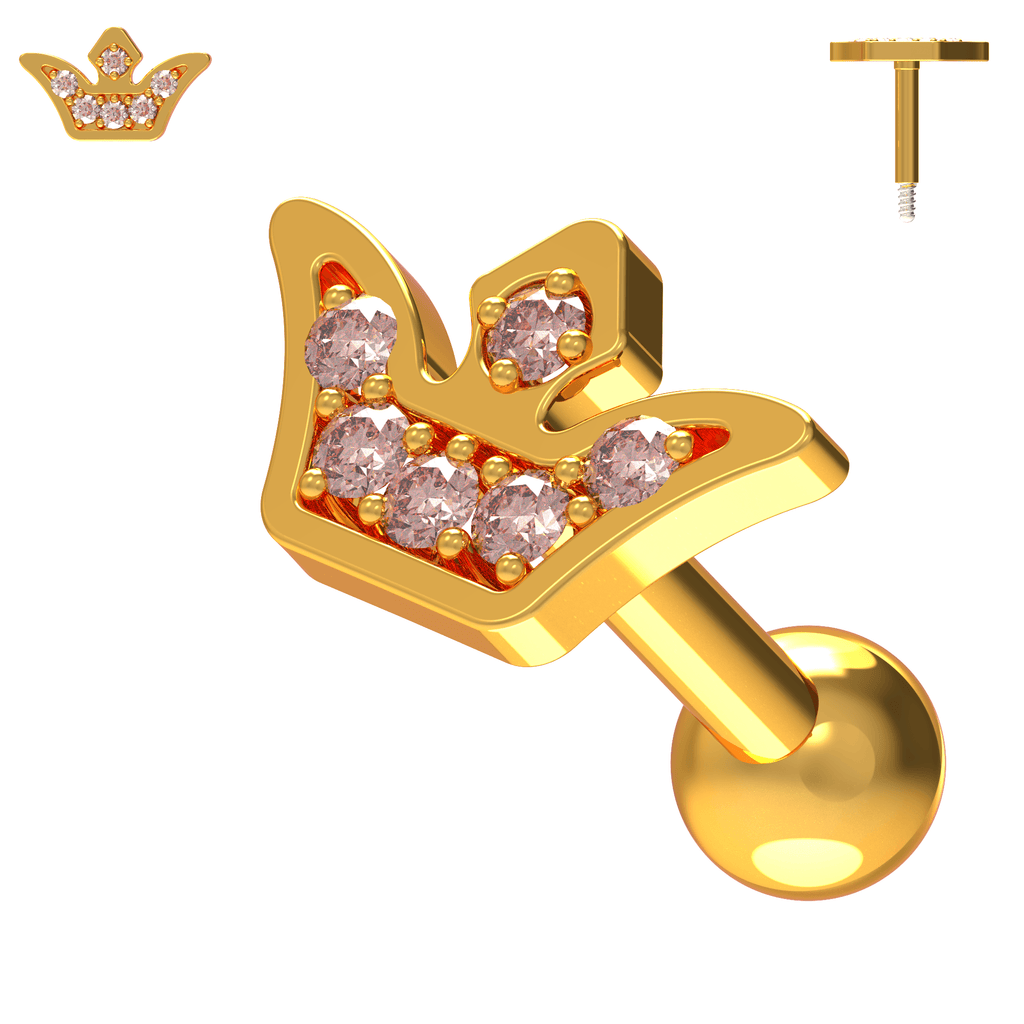 925 Sterling Silver Jewelled Crown Cartilage Stud