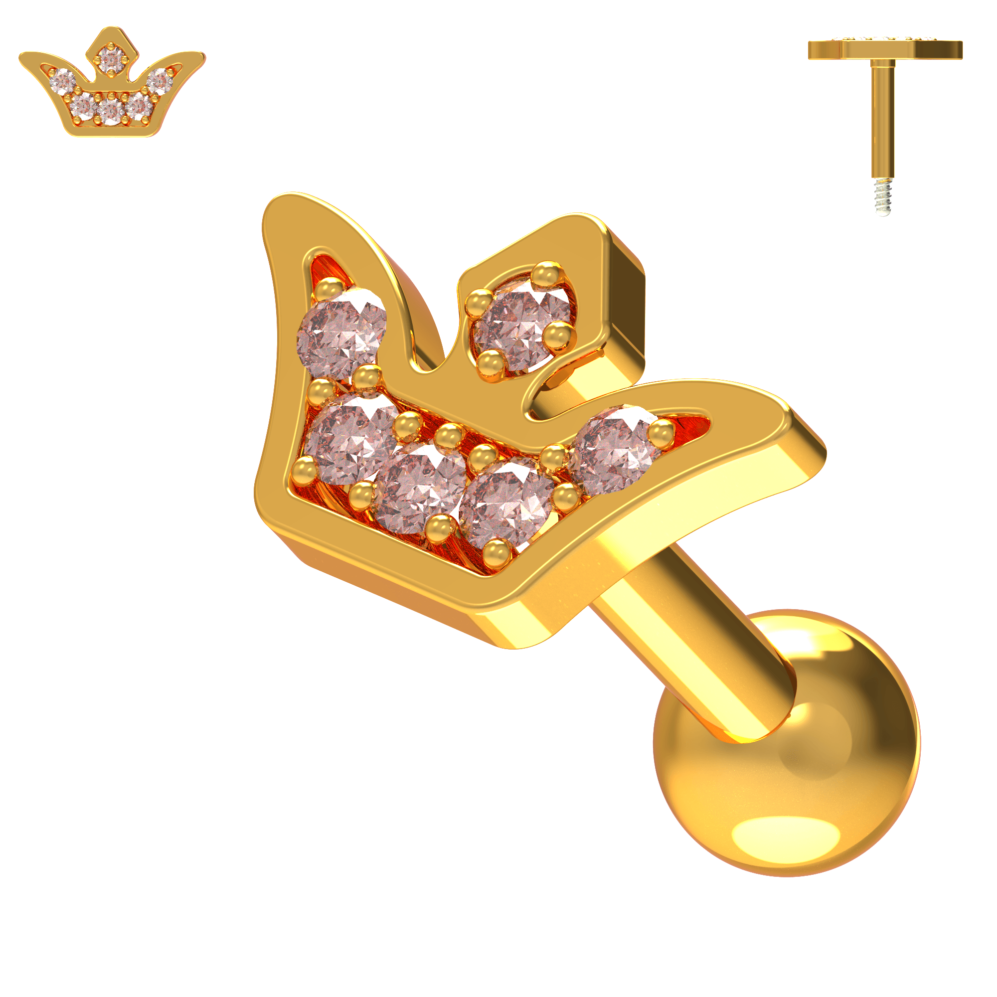 925 Sterling Silver Jewelled Crown Cartilage Stud