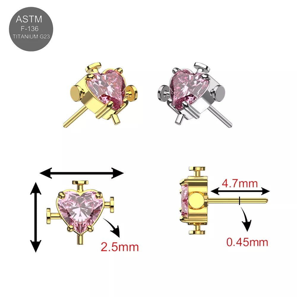G23 Titanium Pink Heart Threadless Labret Accessory Top