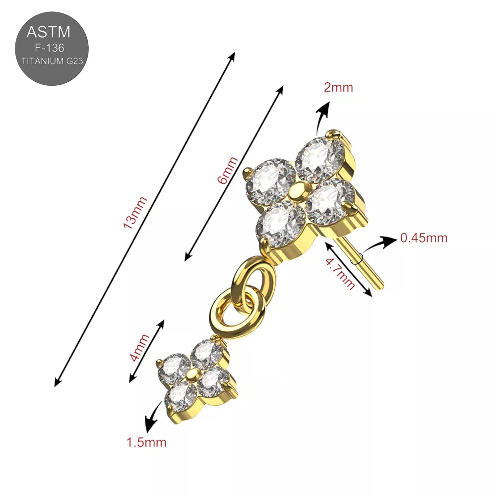 G23 Titanium Double Flower Drop Threadless Labret Accessory Top
