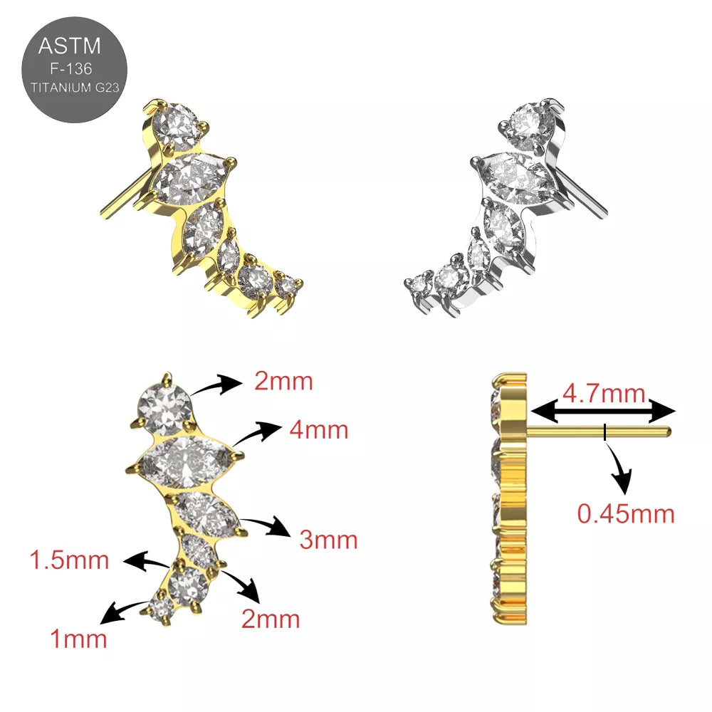 G23 Titanium Triple Curved Marquise & Round Cluster Threadless Labret Accessory Top