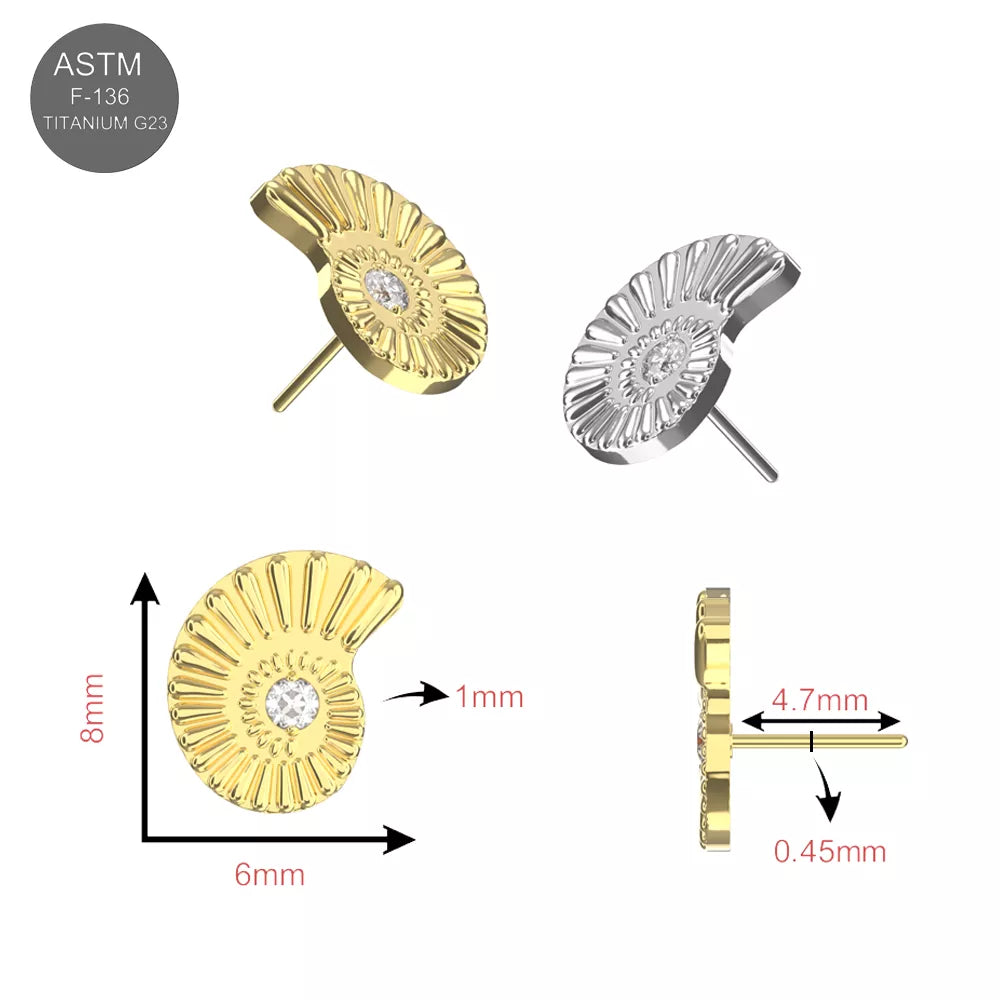 G23 Titanium Nautilus Shell Threadless Labret Accessory Top