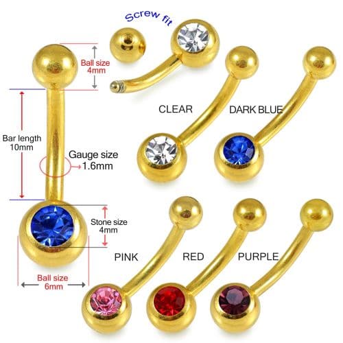 316L Surgical Steel Anodised Single Stone Belly Ring