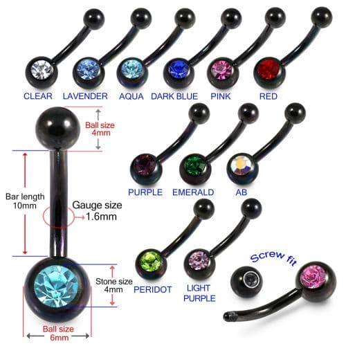 316L Surgical Steel Anodised Single Stone Belly Ring