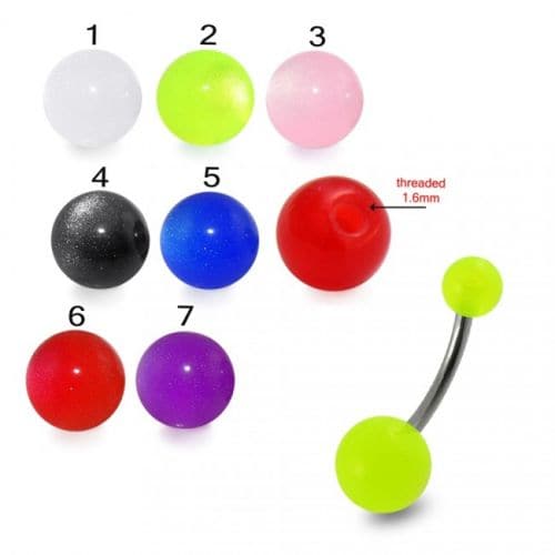 316L Surgical Steel Belly Banana with Plain Colour UV Balls (Pack of 10)
