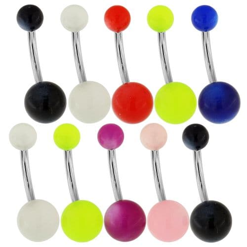 316L Surgical Steel Belly Banana with Plain Colour UV Balls (Pack of 10)