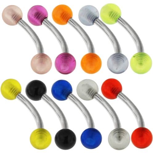 316L Surgical Steel Curved Bar with Basic Glossy UV Balls (Pack of 10)