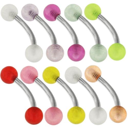 316L Surgical Steel Curved Bar with Pastel Glossy UV Balls (Pack of 10)