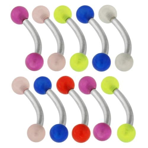 316L Surgical Steel Curved Bar with Glossy UV Balls (Pack of 10)