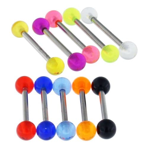 316L Surgical Steel Tongue Barbell with Plain UV Balls (Pack of 10)