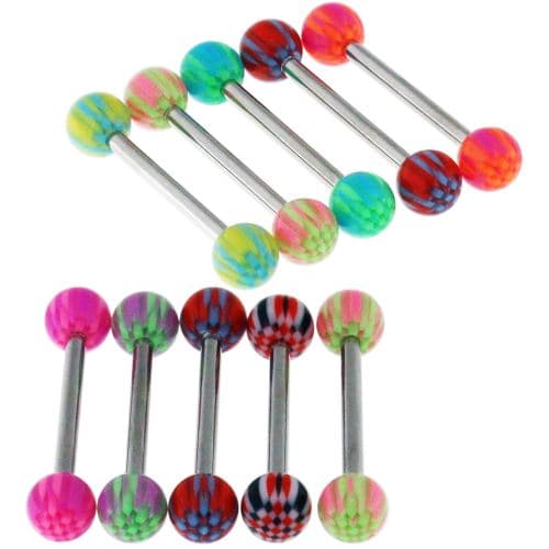 316L Surgical Steel Tongue Barbell with Checkered UV Balls (Pack of 10)