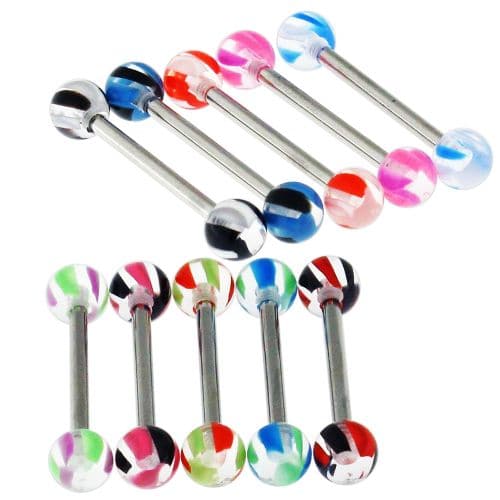 316L Surgical Steel Tongue Barbell with Threaded UV Balls (Pack of 10)