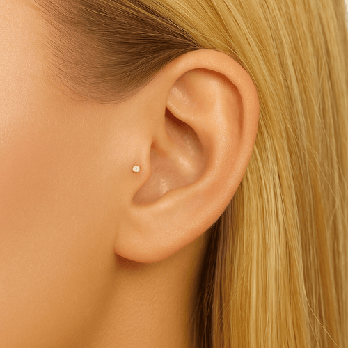 14K Gold Jewelled Push Fit Stud