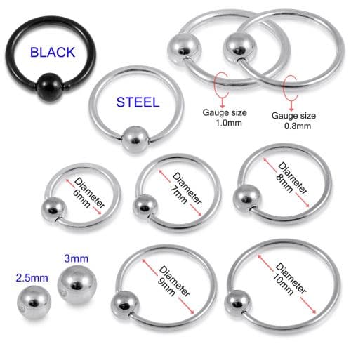 316L Surgical Steel and Black Anodised BCR Ring with Ball