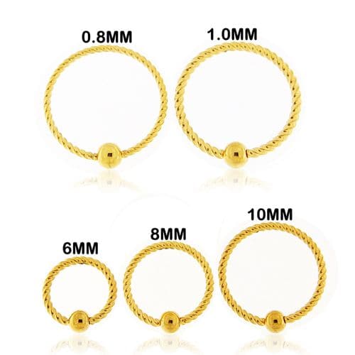 316L Surgical Steel With Gold PVD Flexible Twisted BCR Piercing