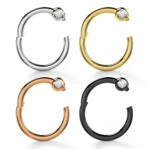 316L Surgical Steel BCR Clicker with CZ Stone Piercing Ring