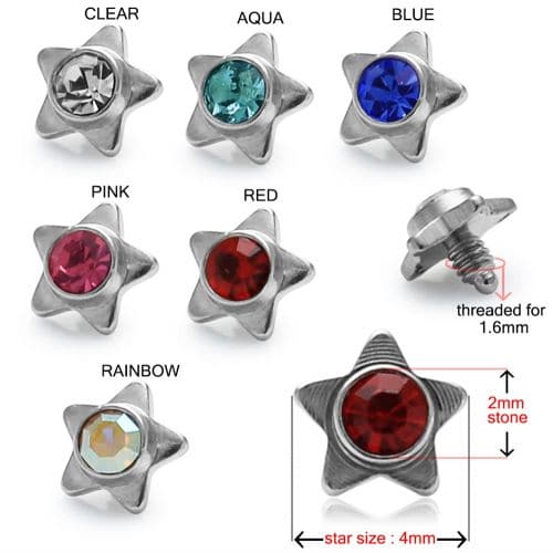 316L Surgical Steel Star Jewelled Dermal Anchor Top
