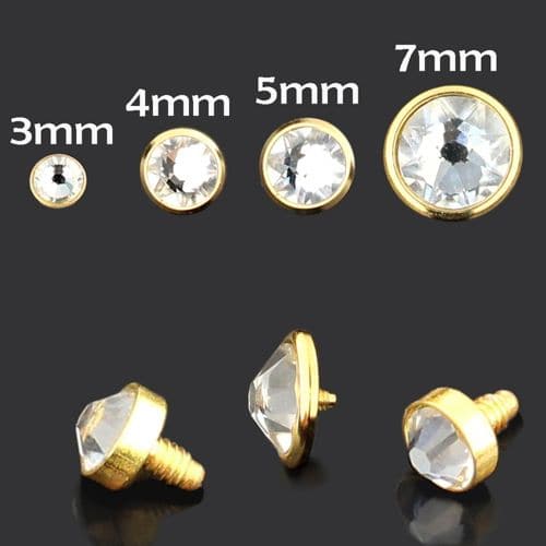 316L Surgical Steel Flat CZ Stone Gold Anodised Dermal Anchor Top