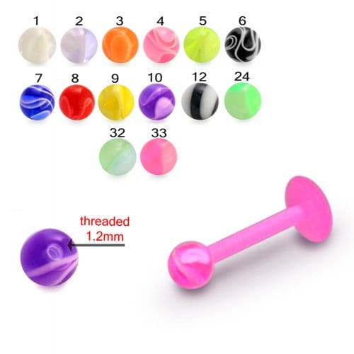 UV Pink Labret with Marble UV Ball (Pack of 10)