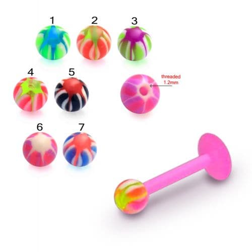 UV Pink Labret with Tye-Dye UV Ball (Pack of 10)