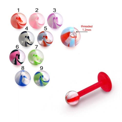 UV Red Labret with Marble UV Balls (Pack of 10)