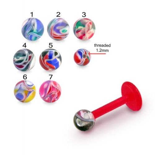 Red UV Labret with Multi-Coloured UV Ball (Pack of 10)