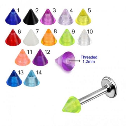 316L Surgical Steel Labret with Transparent Neon UV Cone (Pack of 10)