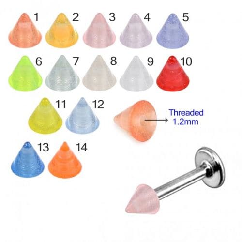 316L Surgical Steel Labret with Pastel UV Cones (Pack of 10)