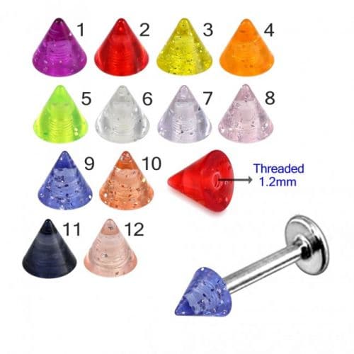 316L Surgical Steel Labret with Glitter UV Cones (Pack of 10)