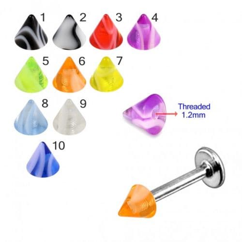 316L Surgical Steel Labret with Solid Marble UV Cones (Pack of 10)