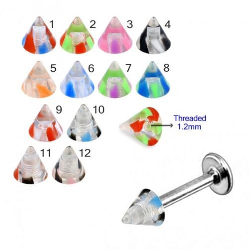 316L Surgical Steel Labret with Marble UV Cones (Pack of 10)
