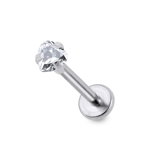 316L Surgical Steel Heart Jewelled Top Labret Bar