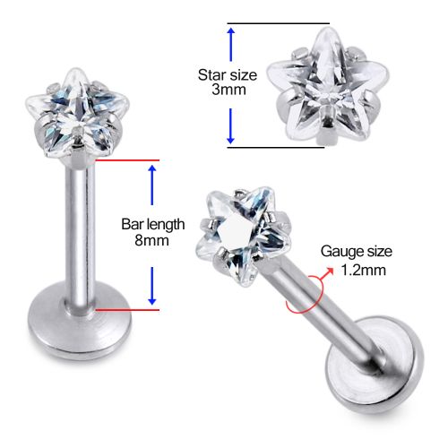 316L Surgical Steel Star Jewelled Top Labret Bar