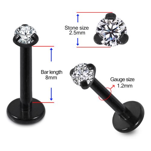 316L Surgical Steel Round Stone Jewelled Top Black Anodised Labret Bar