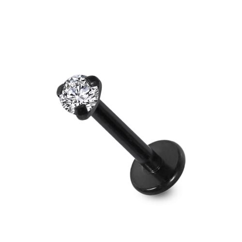 316L Surgical Steel Round Stone Jewelled Top Black Anodised Labret Bar