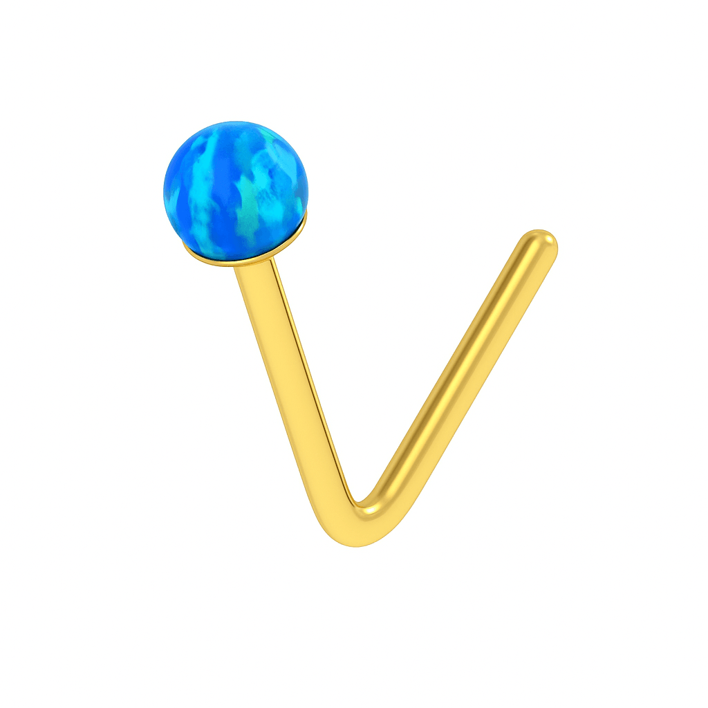 9K Gold L-Bend Opal Nose Stud