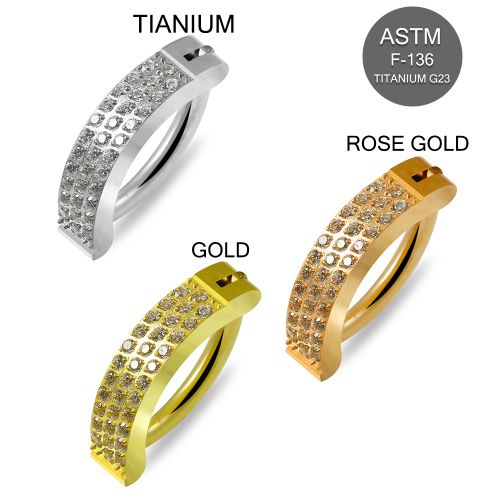 G23 Titanium CZ Jewelled Reverse Curved Clicker Ring