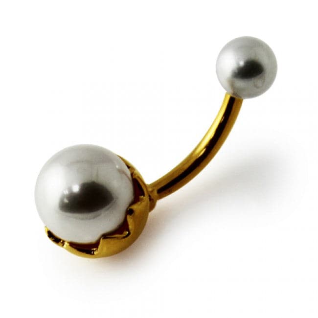 925 Sterling Silver Pearl Spinal Belly Button Ring