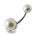 925 Sterling Silver Pearl Spinal Belly Button Ring