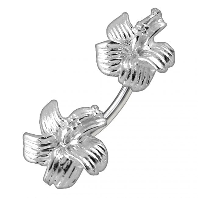 925 Sterling Silver Hibiscus Flower Pair Spinal Ring